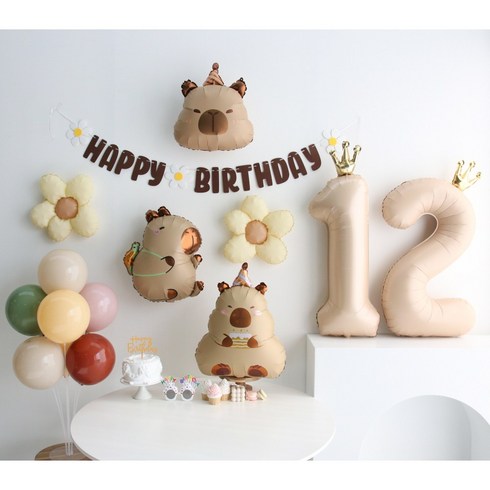 이벤트홀릭 카피바라 풍선 생일파티용품세트, 1개, 숫자풍선 12