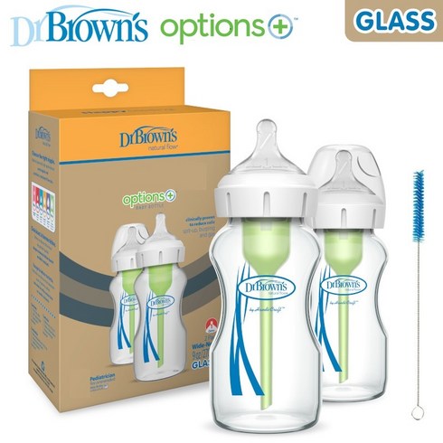 닥터브라운 와이드넥 옵션스 플러스 유리 젖병 2p, 혼합색상, 270ml, 1개