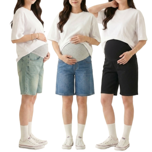편한맘 임산부 청반바지 배 편한 데님 복대형 여름 5색