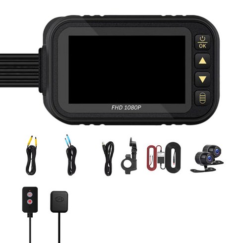 오토바이 FHD 2채널 와이파이 방수 블랙박스 메모리포함, 64GB, 1.컨트롤러, 4.후방카메라, 2.전방카메라, 3.디스플레이