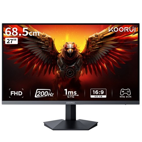 KOORUI 27인치 IPS FHD 200Hz 게이밍 모니터 1ms FPS용 블랙, G2711P, 68.5cm