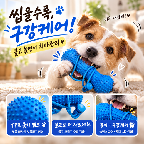 포우팝 씹고 노는 TPR 구강케어 강아지 장난감, 1개, 블루