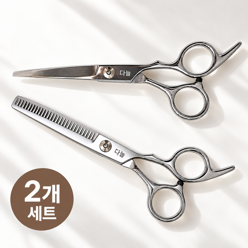 다늘 잘잘리는 헤어 앞머리 숱가위 미용가위 세트, 2개, 실버