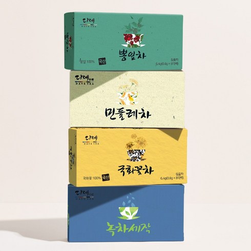 [본사직영] 다예 100%국산 건강한 꽃잎차 티타임 4종(뽕잎차8T+민들레차8T+국화꽃차8T+녹차세작8T), 1개, 32개입, 25.6g