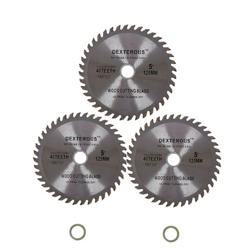 플로메리아 목공용 그라인더날 5인치 3개입 외경125mm 내경20mm 톱수40개 초경팁 목재용 절단날 원형 톱날 초경 톱수40개 팁쏘 목공날 목공톱날 목공커팅, 1세트