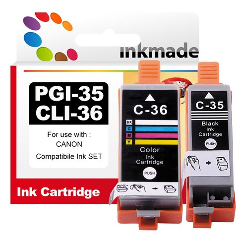 캐논 PGI-35 CLI-36 대용량 호환 잉크 세트 IP110 IP100 TR150 TR160 PGI35BK CLI36CL, 1개, Black / Color