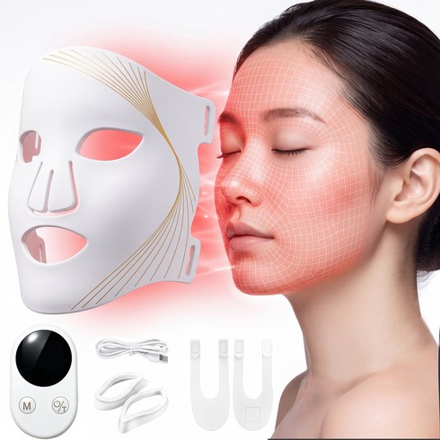 Lightium 홈에 근적외선 led 마스크 피부관리 마사지기 톤업 모공관리 얼굴 뷰티 디바이스 (무선형), 1개, 흰색