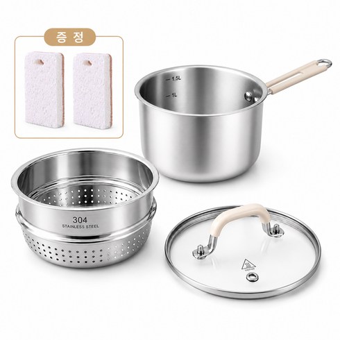 Youchen 304 스테인리스 2단 찜기 냄비 인덕션 1인용 찜냄비 편수냄비, 1개, 실버, 16cm