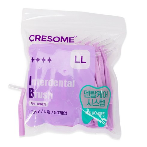 크리썸 휴대용 치간칫솔 대용량 치석제거 L타입, 1세트, 50개입, 1.2mm