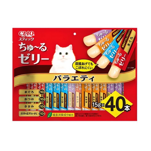 챠오츄르 고양이 스틱 짜먹는 간식, 참치 + 가다랑어 + 닭가슴살 + 혼합맛(닭가슴살/게), 15g, 40개