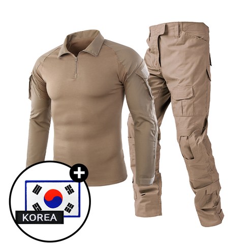 [SET] 택티컬 전술 컴뱃셔츠 긴팔+팬츠 세트 + 태극기+ 코리아 패치 - 아웃도어 군인 작업복 강철부대 캠핑 카고 바지 현장복