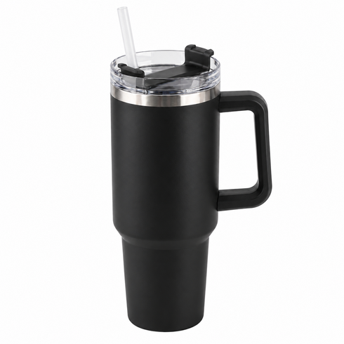 루메이크 스텐 대용량 손잡이 텀블러 + 빨대, 1개, 1.18L, 블랙