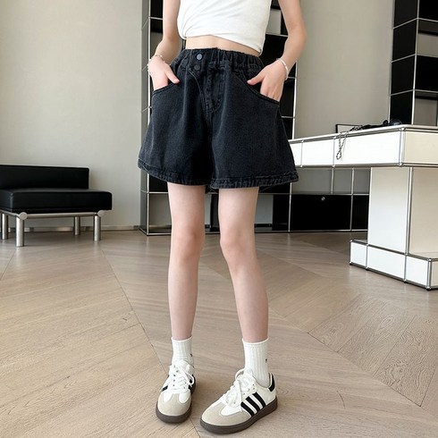 해피유통어린이 여아 블랙 캐주얼 반바지 심플한 패셔너블14세 이상 XG03