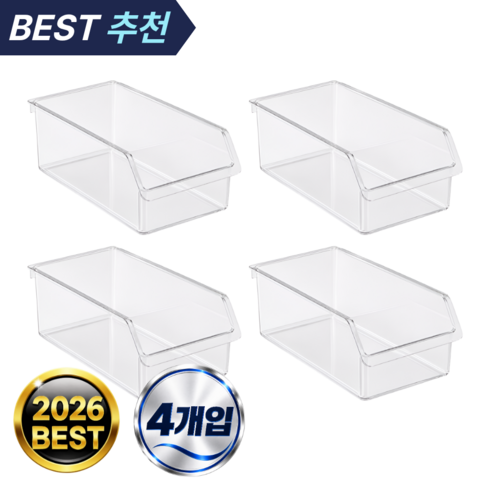 부자주방 냉장고 정리 다용도 트레이 세트, 4개, 투명