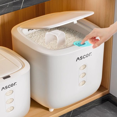 CHENZE 15kg 대용량 벌레안생기는쌀통 밀폐쌀통 원터치쌀통 잡곡보관통, 1개, 아이보리색