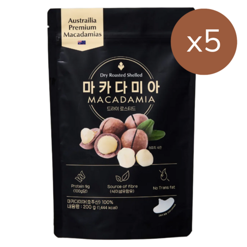 [프리미엄 블랙라인] 호주산 까먹는 통 마카다미아 알이 큰 드라이 로스티드, 5개, 200g