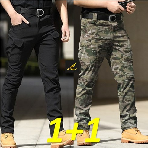 ( 1+1 2벌세트) HIT No.7 HIT No.7 SWAT전술 카고팬츠 오토바이바지 전술복 바지 작업복 캠핑 미해병대 전투복 KGP24IX7, 블랙+밀리CP
