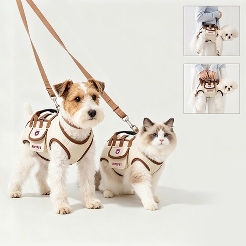 휴대용 통기성 강아지슬링백 외출용 고양이 강아지 가방 경량 강아지하네스, 1개, 베이지