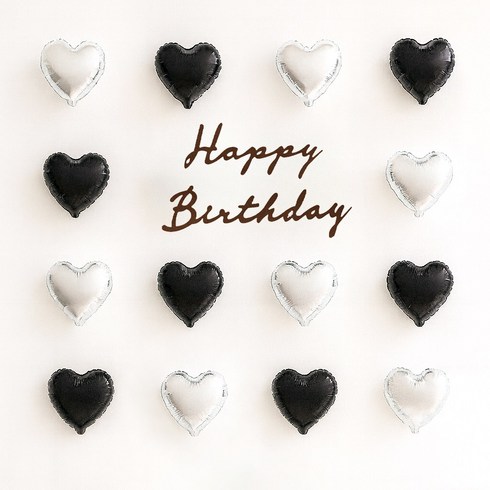 해피제이니 미니하트 20개 파티 생일 은박 호일풍선 파티풍선 세트, 1세트, 블랙미니하트+펠트생일레터링