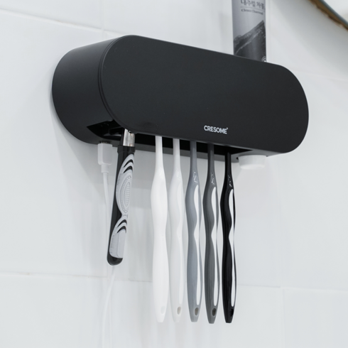 크리썸 가정용 유선 UV-C 소독기 칫솔살균기, 블랙