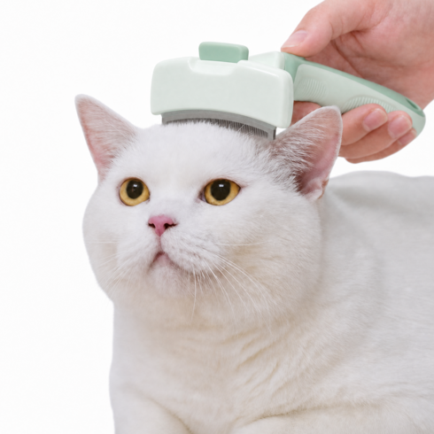 고양이 강아지 브러쉬 죽은털 제거 원터치 브러쉬 빗 털갈이 단모종 반려동물 그루밍 애견 빗질 털정리, 1개, 말차 그린