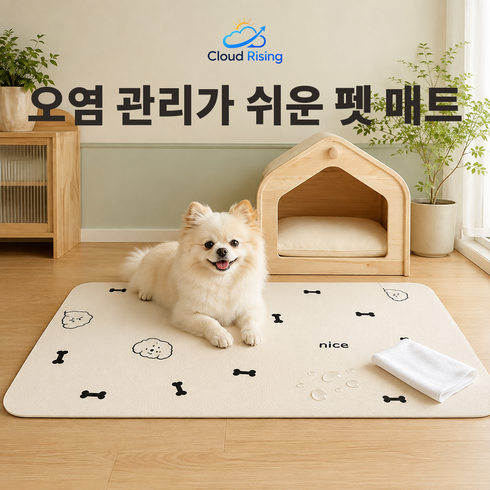 CLOUD RISING 깔끔한 반려동물 바닥매트 강아지 울타리 식기 받침 미끄럼방지, 1개, 나이스 강아지 뼈다귀 50x80cm 규조토