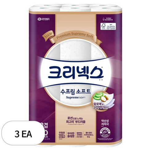 크리넥스 수프림 소프트 화장지 3겹, 30m, 30롤, 3개