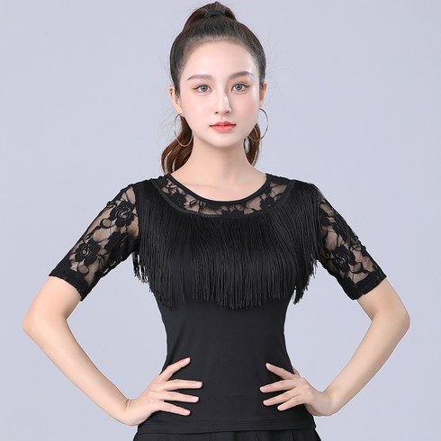 와우진플 라인 댄스 수술 레이스 반팔 상의