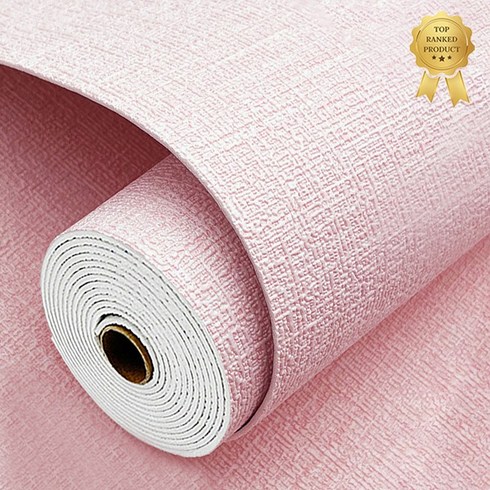 Fowod 대용량 롤 접착식 곰팡이 방지 벽지 내구성 좋은 고급 만능 풀바른벽지, 핑크