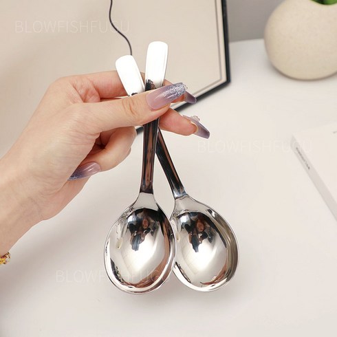 BLOWFISHFUGU 304 스텐 마라탕 라면 숟가락 스텐국자 16.4CM, 실버, 2개
