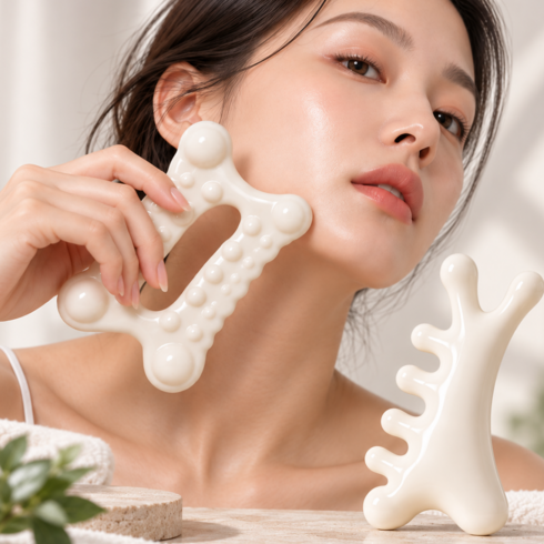 로아딘 두피 바디 페이스 괄사 마사지기 돌기형+빗살형 세트, 화이트, 1세트