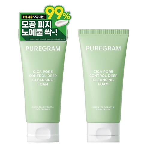 1+1 출시하자마자 1위 퓨어그램 모공이별 딥클렌징폼 제주 그린티 저자극 폼클렌징, 2개, 120ml