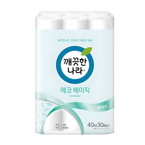 깨끗한나라 에코 베이직 2겹 롤화장지, 40m, 30개입, 1개