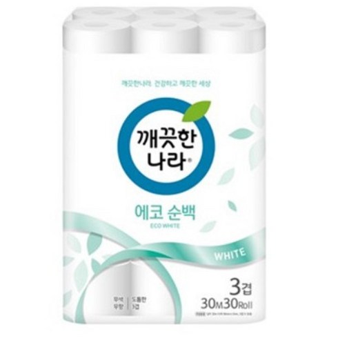 깨끗한나라 데코 에코순백 3겹 롤화장지, 30m, 30개입, 1개