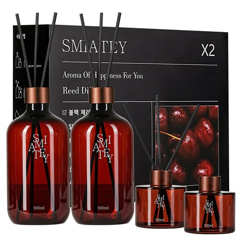 스미어티 디퓨저 대용량 실내 방향제 리필액 선물 세트 집 화장실 방향제 500ml, 블랙체리, 2개
