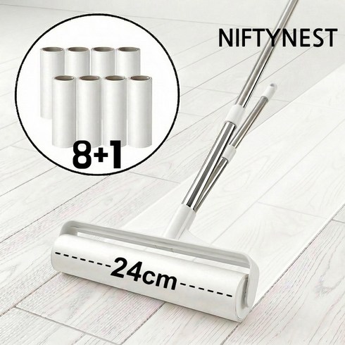 Niftynest 테이프클리너 돌돌이 길이조절 핸들 일반형 테이프 2단 핸들 + 리필9개 24cm, 1세트