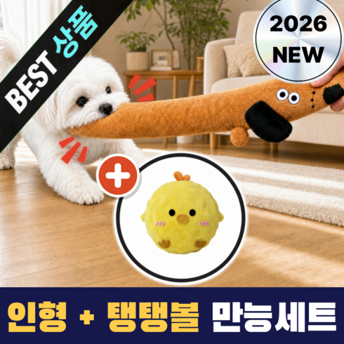 댕냥리안 튼튼한 애착 인형 + 탱탱볼 강아지 장난감 터그인형 터그놀이, 1개, 삐약이