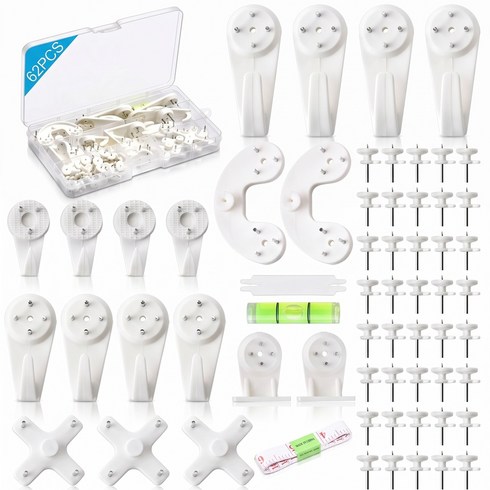 아이앤에이치 무타공 아이디어못 액자걸이 62pcs, 화이트, 1세트