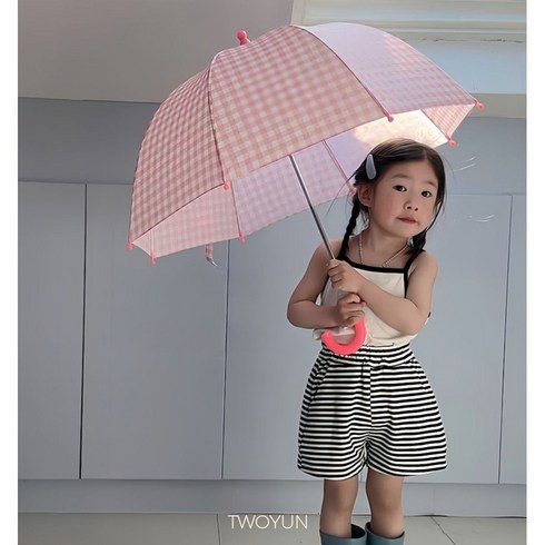 투윤 감성 체크 유아 우산