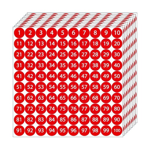 1-100숫자 넘버 원형 스티커 1.3cm, S14065 레드 숫자1000pcs, 1세트