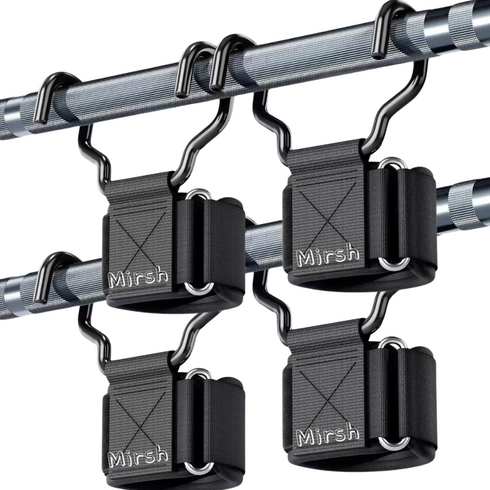 Mirsh 헬스 철봉 후크 턱걸이 그립 스트랩 밴드, 4개, 블랙