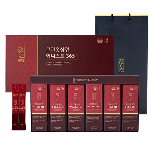 천양삼 6년근 고려홍삼정 어니스트 365 홍삼스틱 60포 선물세트 + 쇼핑백, 600g, 1개
