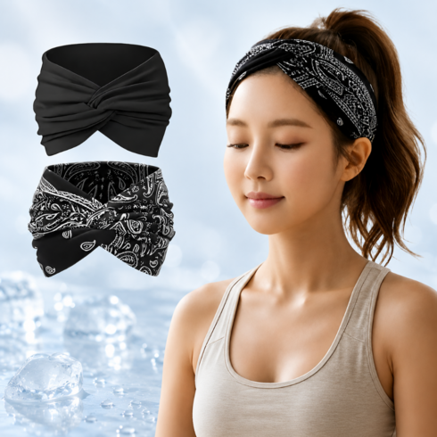 앤디아 보헤미안 요가 스포츠 헤어밴드 2p, 1세트, 블랙+페이즐리
