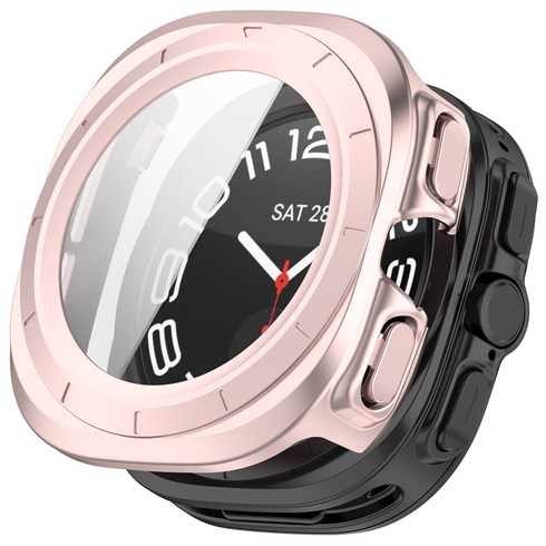 Fegwilde 갤럭시워치 울트라 호환 47mm 풀커버 케이스 PC 하드 강화유리 2024/2025, 핑크, 1개
