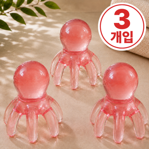 롬벳 문어 괄사 두피 마사지기, 핑크, 3개
