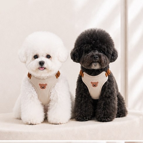 강아지 하네스 소형견 조끼형 가슴줄 산책 목줄 고리 조끼 Y06, 1개, 베이지