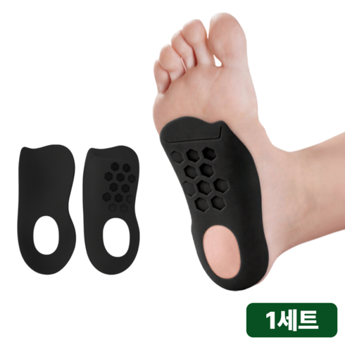 비바케어 아치 보조 기능성 발편한 깔창 패드, 1세트, 블랙