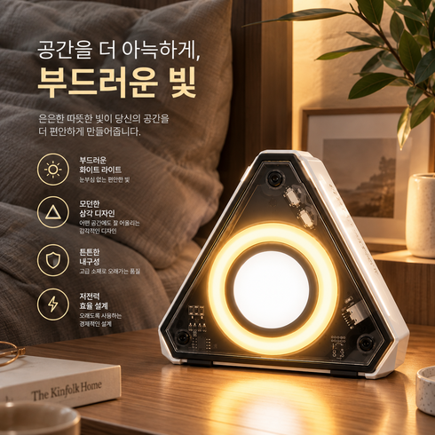 삼각 마그네틱 LED 보조 조명 충전식 밝기조절 취침등 무드등 자석부착, 1개, 화이트 (시계 없음)