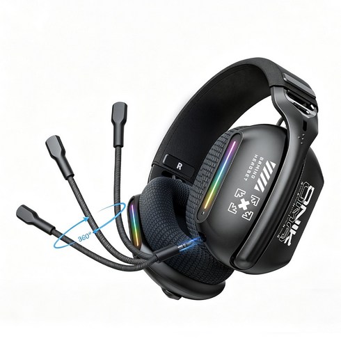 ONIKUMA 3모드 무선 게이밍 헤드셋 노이즈캔슬링 마이크 E-스포츠 블루투스 5.3 / 2.4g /유선 연결, 블랙, GT808