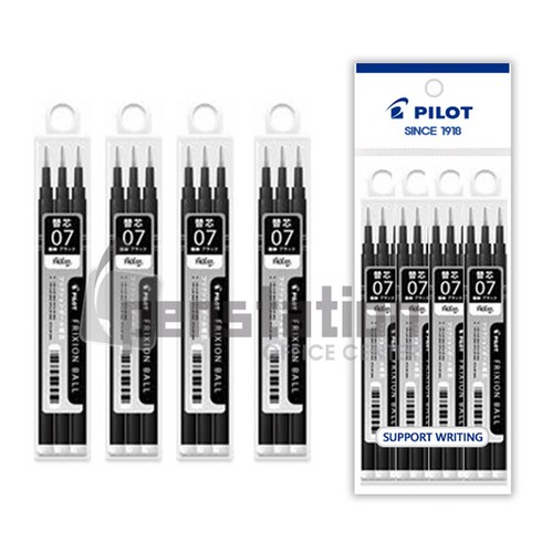 파이롯트 프릭션 지워지는 노크 볼펜 0.5mm/0.7mm 흑색 리필심 4개 세트(파이롯트 정품 블리스터 케이스 포장/선물 용), 0.7mm 리필 흑색(3개입) 4개 세트, 1팩